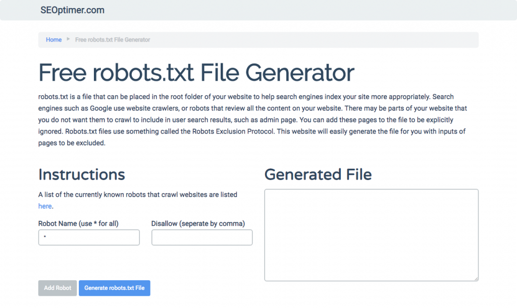 Generatore di robots.txt gratuito SEOptimer