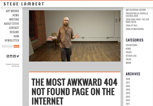 esempio di messaggio di errore 404 dal sito web di steve lambert