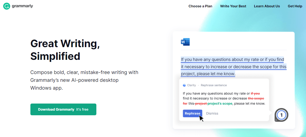 página inicial do Grammarly